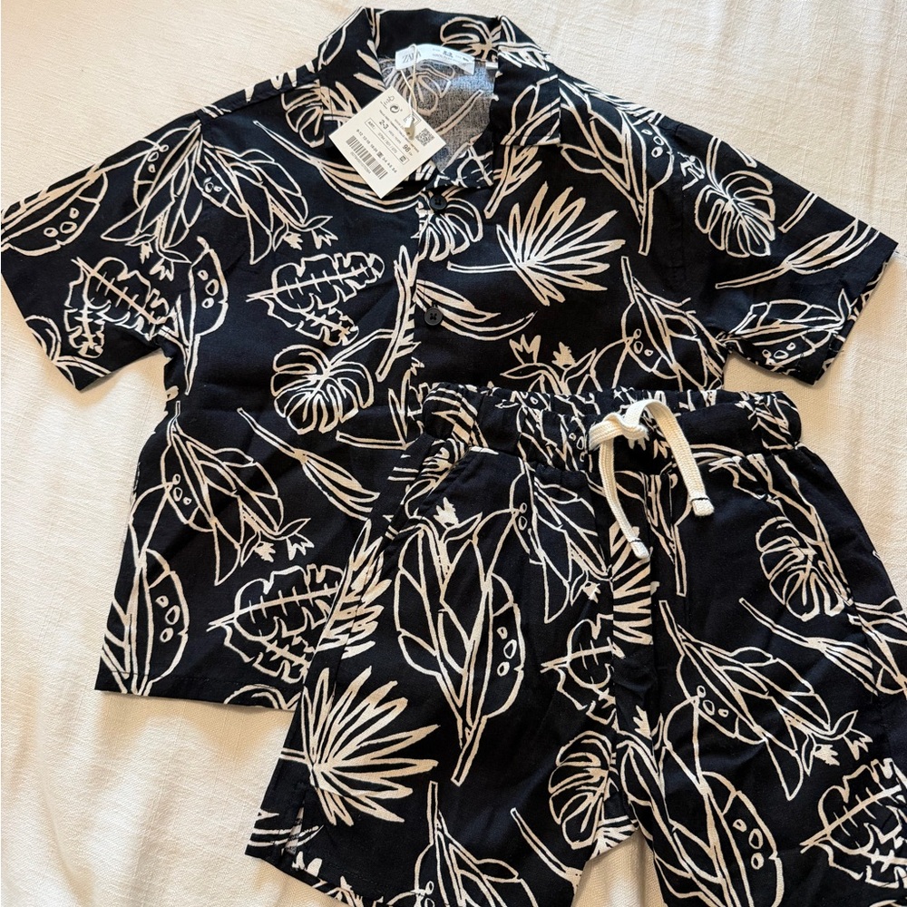 Zara Black and White Tropical-Print Kids vacation Set size 2-3 NWT